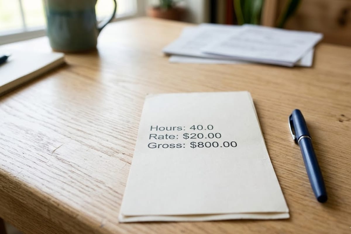 A week at $20 an hour on a timecard