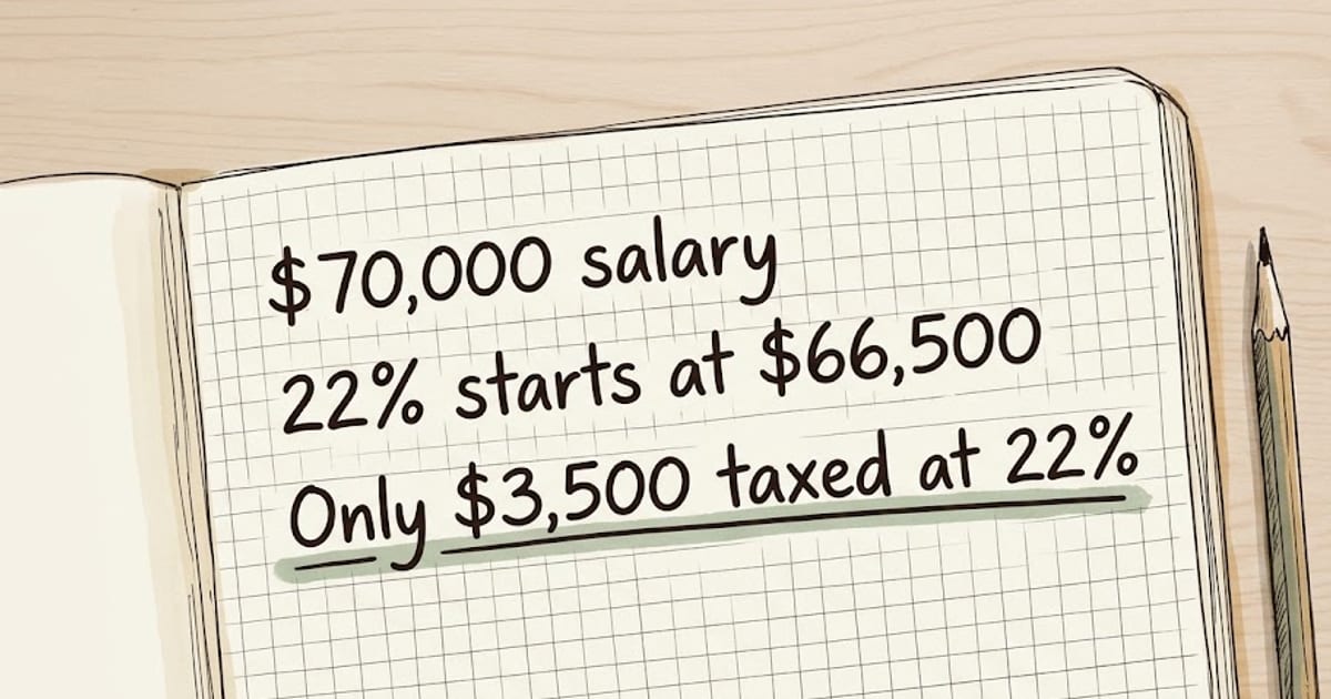 A notebook page showing where the 22% federal bracket starts on a $70,000 salary