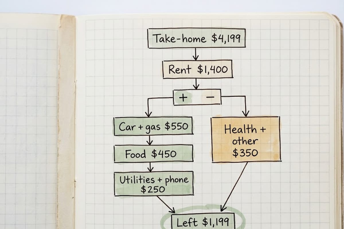 A monthly budget on $60,000 in a state with no income tax
