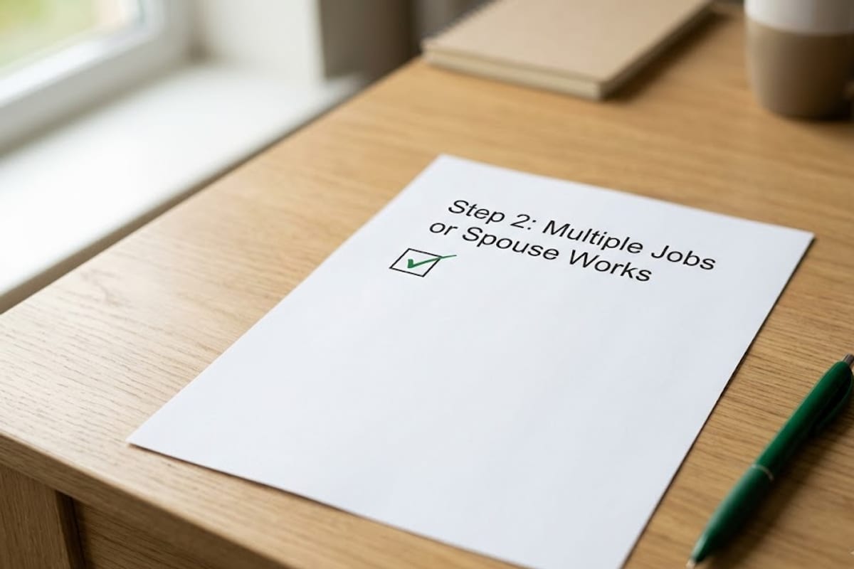 A W-4 form with the Step 2 checkbox marked